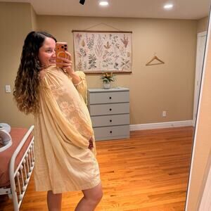 Innika Choo Cream Pink Floral Embroidered Ramie Long Sleeve Mini Dress 2 Medium